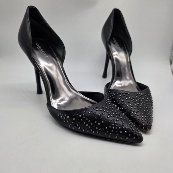 Coach Shoes - Coach Studded Heels Leather Black Retro Shoes Pumps